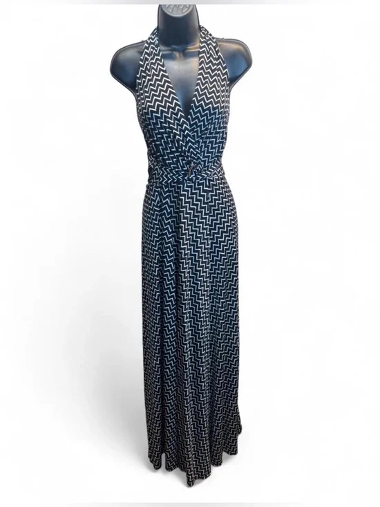 White House Black Market Black & White Zigzag Halter Maxi Dress - Picture 1 of 3